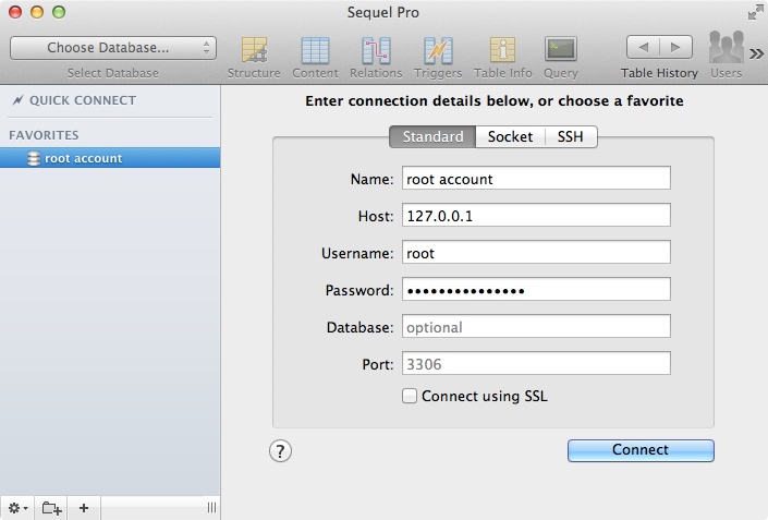 Sequel Pro Connect Tab